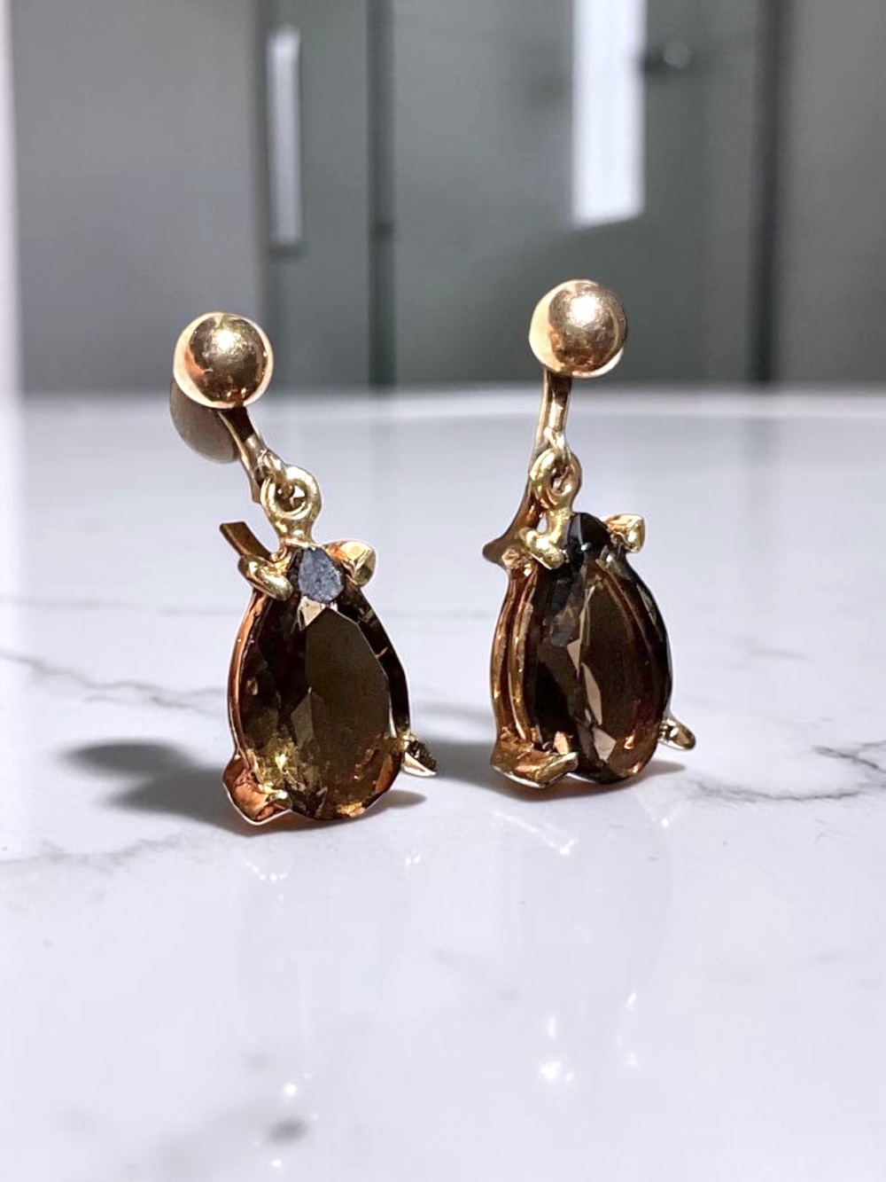 🌺Vintage Gold Filled Smoky Topaz Earrings